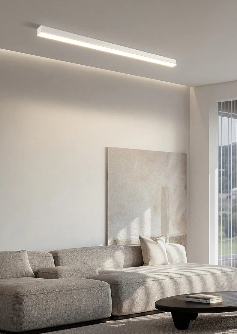Modern Linear LED Ceiling Light | Flush Mount Surface Light | Black, White, Wood & Walnut | Kitchen, Bedroom & Hallway