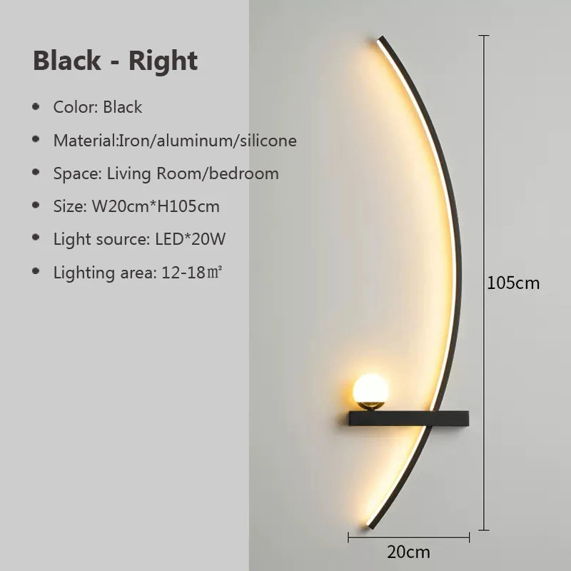 Modern LED Line Wall Sconce | Dimmable Remote Control | 55/105cm | Black Living Room & Bedside Light