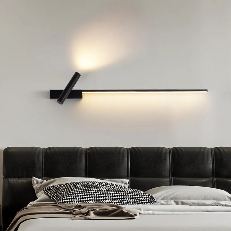 Modern LED Wall Sconce with Rotatable Reading Light | Linear Wall Lamp | Bedside, Living Room & Hallway