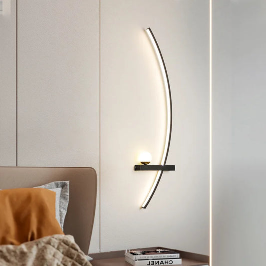 Modern LED Line Wall Sconce | Dimmable Remote Control | 55/105cm | Black Living Room & Bedside Light