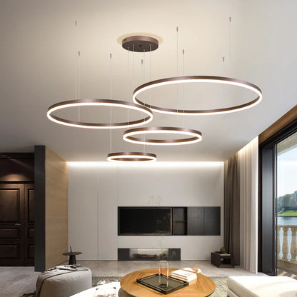 Modern LED Ring Chandelier | Circular Pendant Light in Gold, Black & White | Living Room & Dining Room