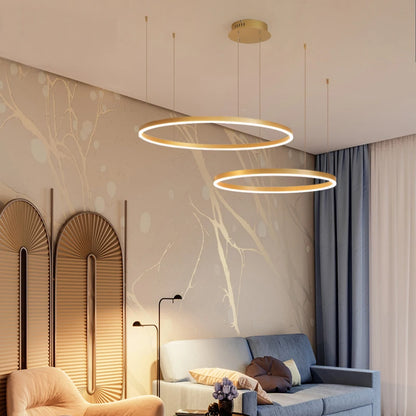 Modern LED Ring Chandelier | Circular Pendant Light in Gold, Black & White | Living Room & Dining Room