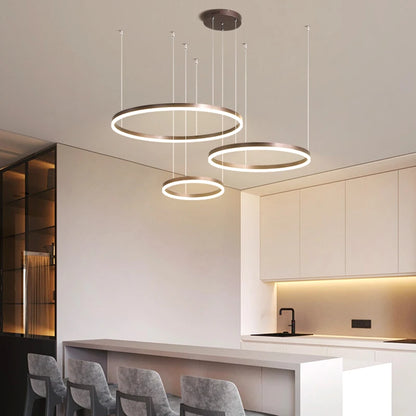 Modern LED Ring Chandelier | Circular Pendant Light in Gold, Black & White | Living Room & Dining Room