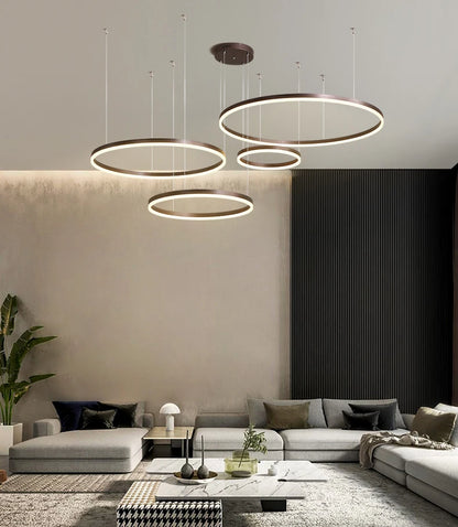 Modern LED Ring Chandelier | Circular Pendant Light in Gold, Black & White | Living Room & Dining Room