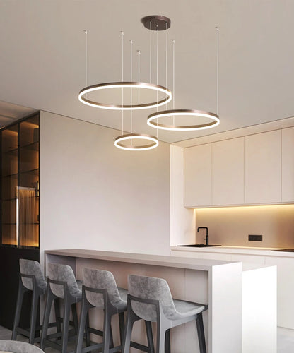 Modern LED Ring Chandelier | Circular Pendant Light in Gold, Black & White | Living Room & Dining Room