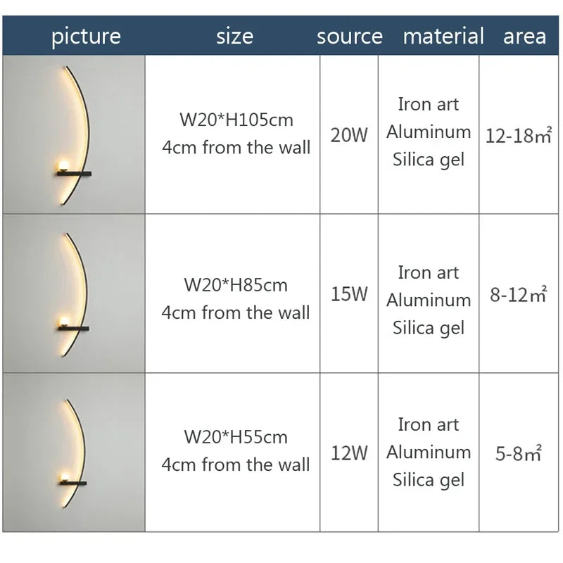 Modern LED Line Wall Sconce | Dimmable Remote Control | 55/105cm | Black Living Room &amp; Bedside Light
