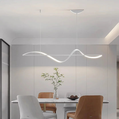 Modern LED Wave Ribbon Ceiling Light | S-Curve Semi-Flush Mount | Living Room & Dining Statement Light