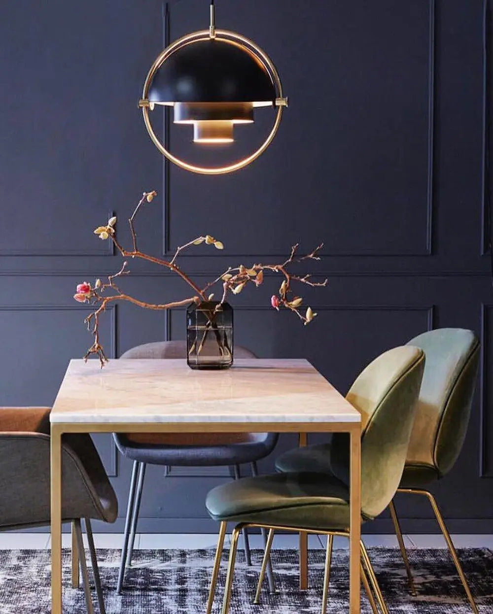 Danish Designer LED Pendant Light | Gold & Black Sphere | Dining Room & Kitchen | Adjustable Hanging Light