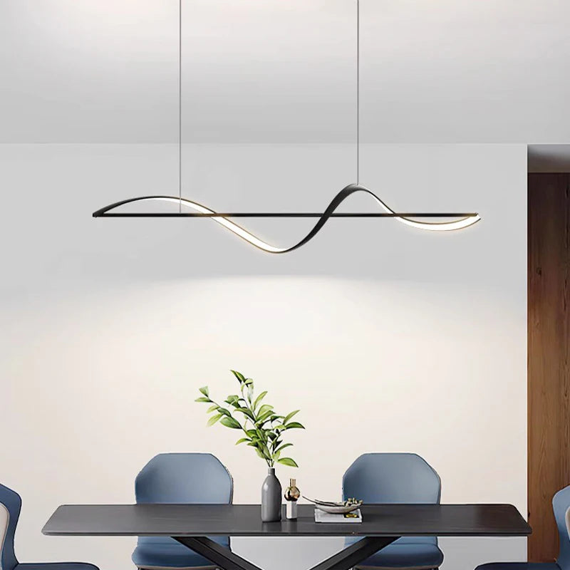 Modern LED Wave Ribbon Pendant Light | S-Curve Design | Living Room & Dining | Contemporary Home Lighting