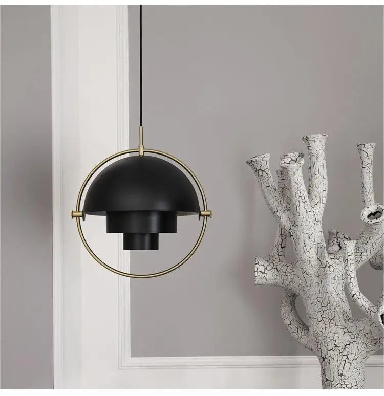 Danish Designer LED Pendant Light | Gold & Black Sphere | Dining Room & Kitchen | Adjustable Hanging Light