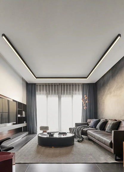 Modern Linear LED Ceiling Light | Flush Mount Surface Light | Black, White, Wood & Walnut | Kitchen, Bedroom & Hallway