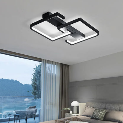 Modern Flush Mount LED Ceiling Light | Dimmable with Remote | Black Geometric | Bedroom & Living Room