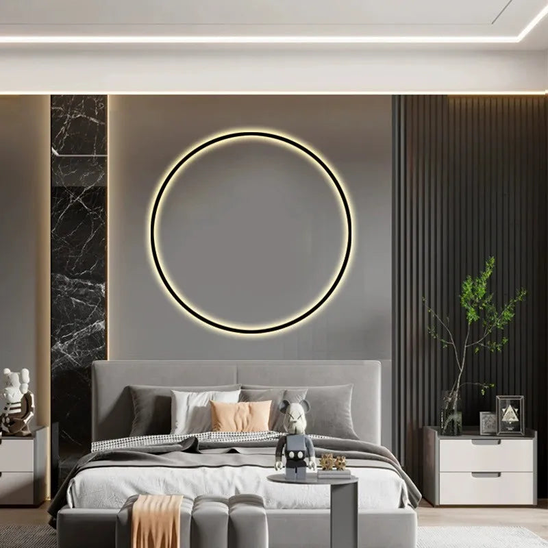 Nordic Round Ring LED Wall Sconce | Touch Sensor | Dimmable | Gold &amp; Black | Bedroom &amp; Living Room Lighting
