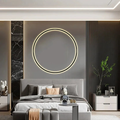 Nordic Round Ring LED Wall Sconce | Touch Sensor | Dimmable | Gold &amp; Black | Bedroom &amp; Living Room Lighting