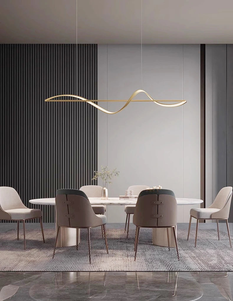 Modern LED Wave Ribbon Pendant Light | S-Curve Design | Living Room & Dining | Contemporary Home Lighting