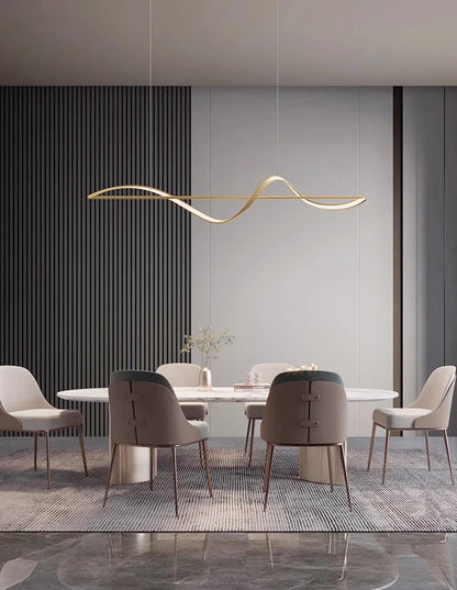 Modern LED Wave Ribbon Ceiling Light | S-Curve Semi-Flush Mount | Living Room & Dining Statement Light