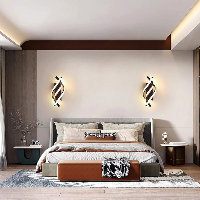 Modern Spiral LED Wall Lamp | Touch 3-Color Switch | Black &amp; White | Bedroom Headboard &amp; Living Room Light