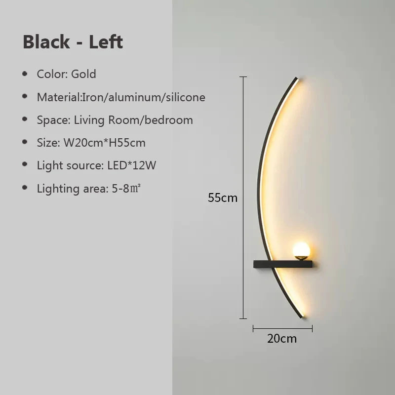 Modern LED Line Wall Sconce | Dimmable Remote Control | 55/105cm | Black Living Room &amp; Bedside Light