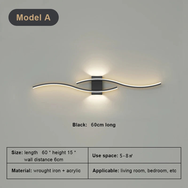 Modern LED Background Wall Light | Touch Dimmable | Black, White &amp; Gold | Living Room &amp; Bedside Sconce