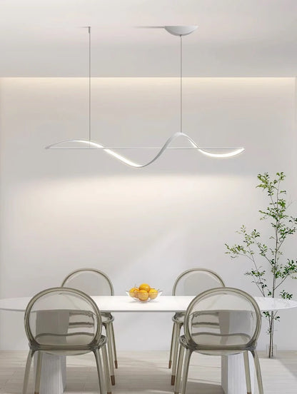 Modern LED Wave Ribbon Ceiling Light | S-Curve Semi-Flush Mount | Living Room & Dining Statement Light