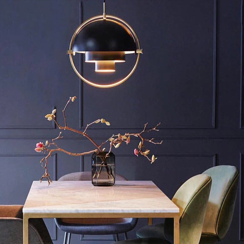 Danish Designer LED Pendant Light | Gold & Black Sphere | Dining Room & Kitchen | Adjustable Hanging Light