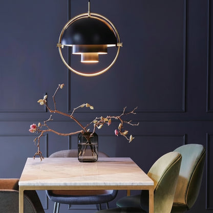 Scandinavian-Style LED Pendant Light | Gold & Black Sphere | Dining Room & Kitchen | Adjustable Hanging Light