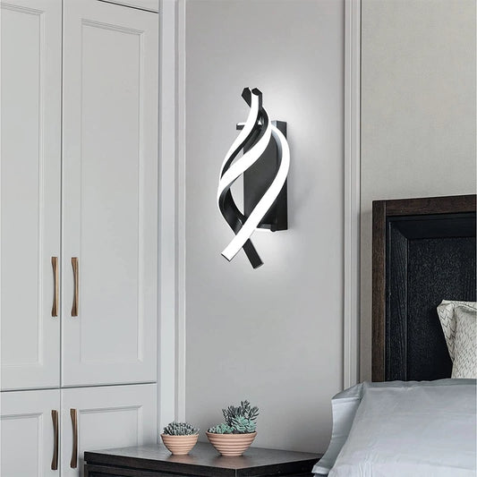 Modern Spiral LED Wall Lamp | Touch 3-Color Switch | Black &amp; White | Bedroom Headboard &amp; Living Room Light