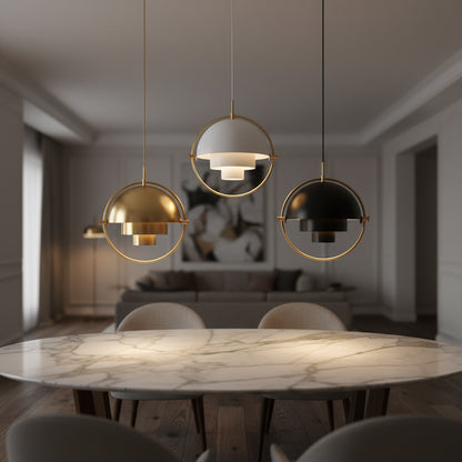 Scandinavian-Style LED Pendant Light | Gold & Black Sphere | Dining Room & Kitchen | Adjustable Hanging Light