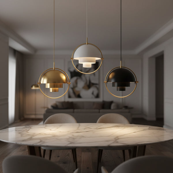 Scandinavian-Style LED Pendant Light | Gold & Black Sphere | Dining Room & Kitchen | Adjustable Hanging Light