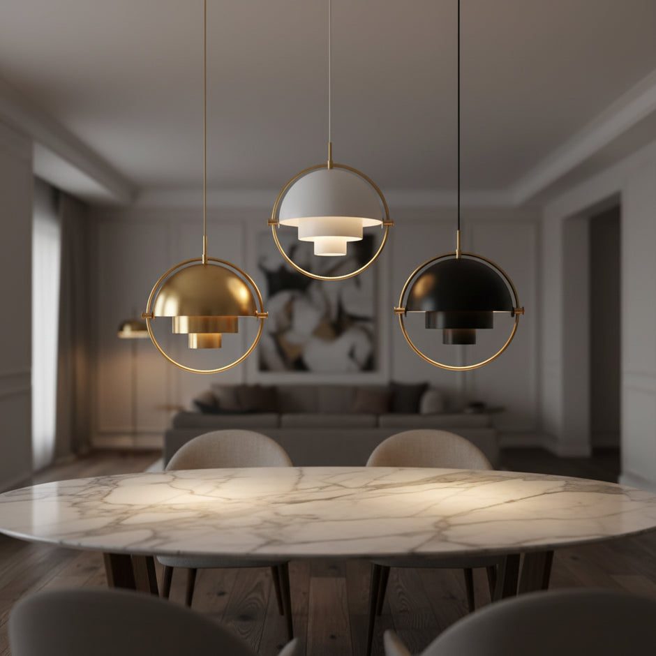 Danish Designer LED Pendant Light | Gold & Black Sphere | Dining Room & Kitchen | Adjustable Hanging Light