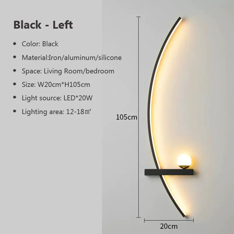 Modern LED Line Wall Sconce | Dimmable Remote Control | 55/105cm | Black Living Room &amp; Bedside Light