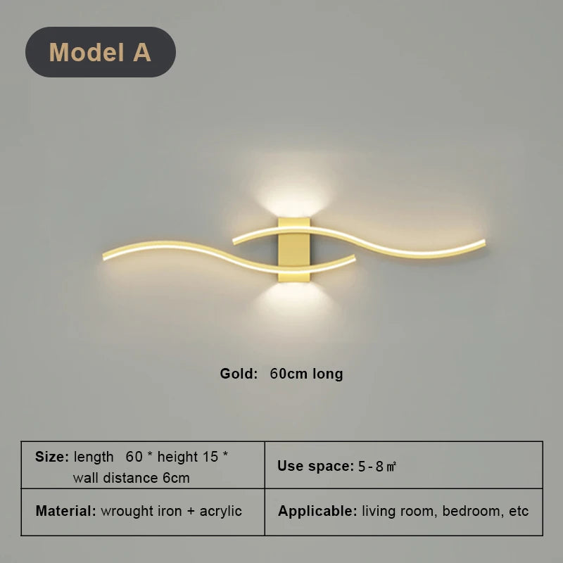 Modern LED Background Wall Light | Touch Dimmable | Black, White &amp; Gold | Living Room &amp; Bedside Sconce