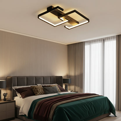 Modern Flush Mount LED Ceiling Light | Dimmable with Remote | Black Geometric | Bedroom & Living Room