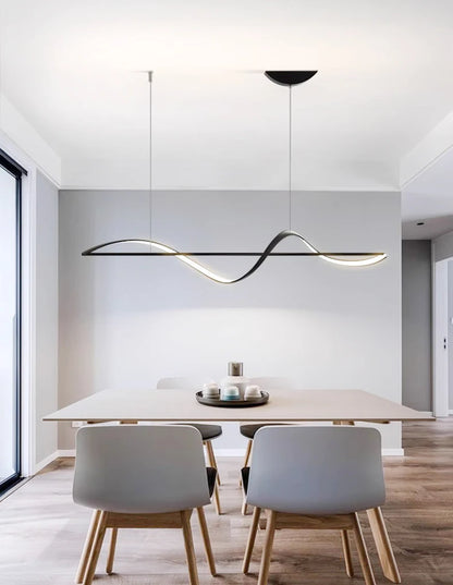 Modern LED Wave Ribbon Ceiling Light | S-Curve Semi-Flush Mount | Living Room & Dining Statement Light
