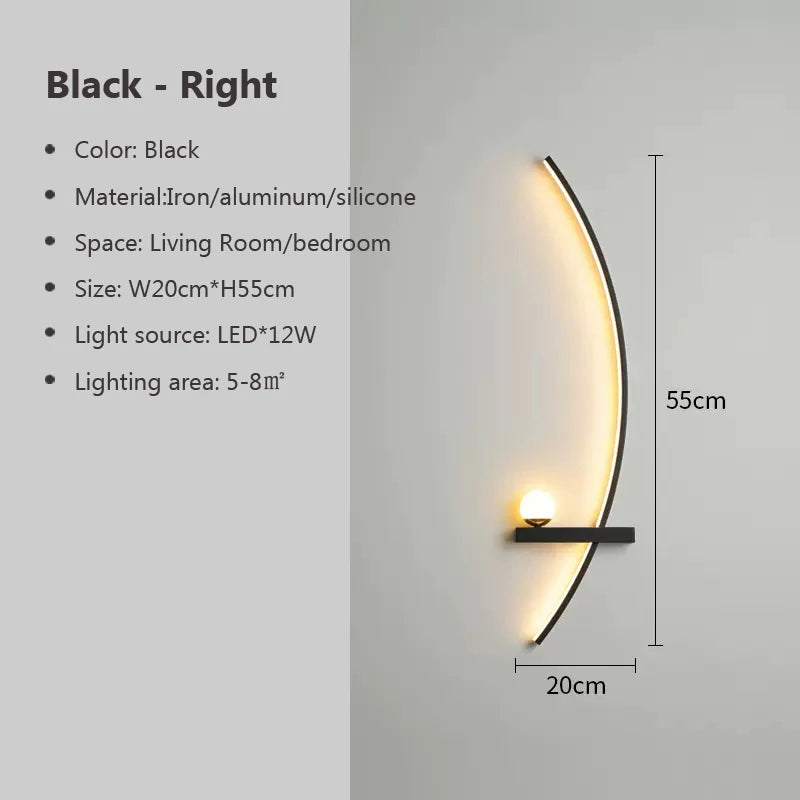 Modern LED Line Wall Sconce | Dimmable Remote Control | 55/105cm | Black Living Room &amp; Bedside Light