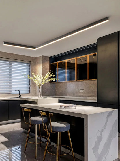 Modern Linear LED Ceiling Light | Flush Mount Surface Light | Black, White, Wood & Walnut | Kitchen, Bedroom & Hallway