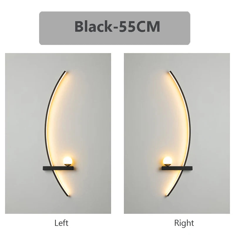 Modern LED Line Wall Sconce | Dimmable Remote Control | 55/105cm | Black Living Room &amp; Bedside Light