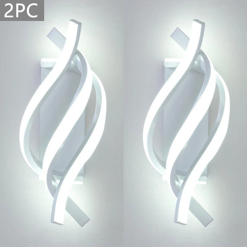 Modern Spiral LED Wall Lamp | Touch 3-Color Switch | Black &amp; White | Bedroom Headboard &amp; Living Room Light