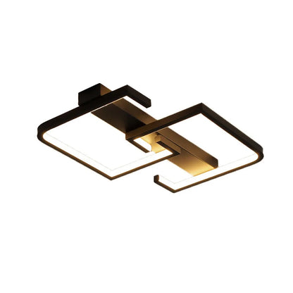Modern Flush Mount LED Ceiling Light | Dimmable with Remote | Black Geometric | Bedroom & Living Room