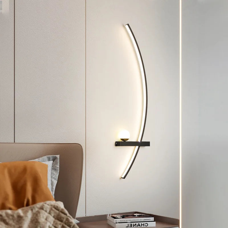 Modern LED Line Wall Sconce | Dimmable Remote Control | 55/105cm | Black Living Room &amp; Bedside Light