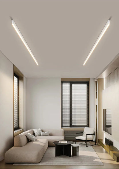 Modern Linear LED Ceiling Light | Flush Mount Surface Light | Black, White, Wood & Walnut | Kitchen, Bedroom & Hallway