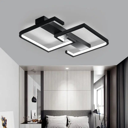 Modern Flush Mount LED Ceiling Light | Dimmable with Remote | Black Geometric | Bedroom & Living Room