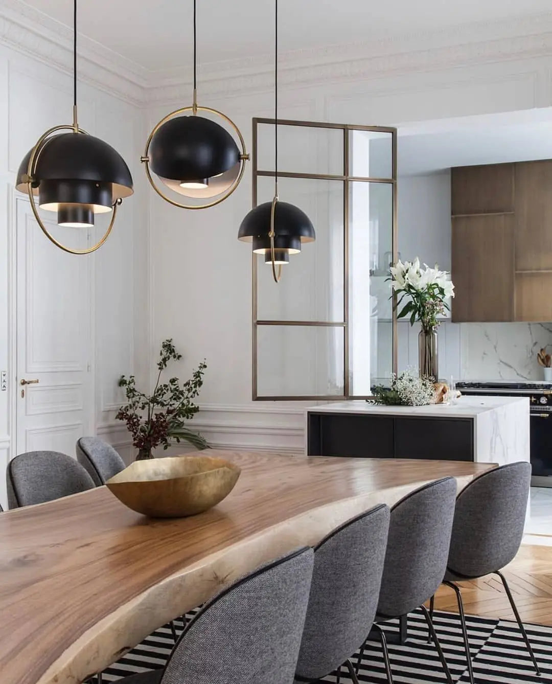 Danish Designer LED Pendant Light | Gold & Black Sphere | Dining Room & Kitchen | Adjustable Hanging Light