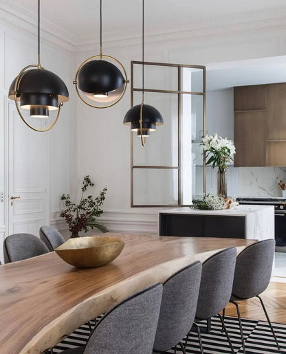 Scandinavian-Style LED Pendant Light | Gold & Black Sphere | Dining Room & Kitchen | Adjustable Hanging Light