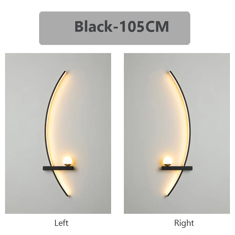 Modern LED Line Wall Sconce | Dimmable Remote Control | 55/105cm | Black Living Room &amp; Bedside Light