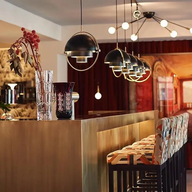 Danish Designer LED Pendant Light | Gold & Black Sphere | Dining Room & Kitchen | Adjustable Hanging Light