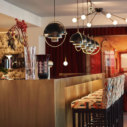 Scandinavian-Style LED Pendant Light | Gold & Black Sphere | Dining Room & Kitchen | Adjustable Hanging Light
