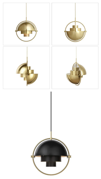 Scandinavian-Style LED Pendant Light | Gold & Black Sphere | Dining Room & Kitchen | Adjustable Hanging Light