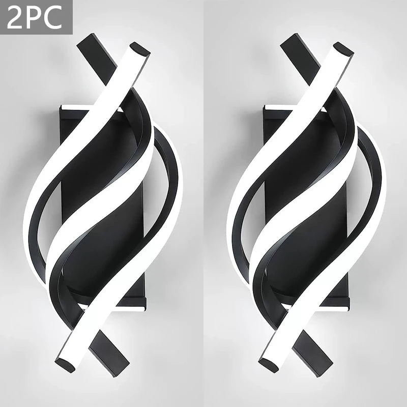 Modern Spiral LED Wall Lamp | Touch 3-Color Switch | Black &amp; White | Bedroom Headboard &amp; Living Room Light