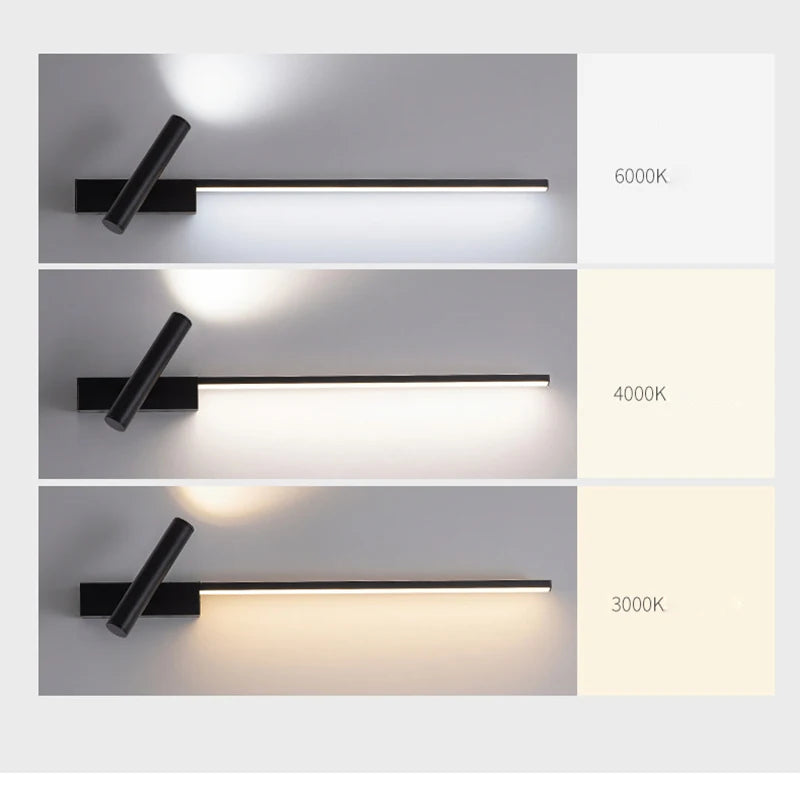 LED Wall Sconce Rotatable Spotlight | Linear Strip Wall Light | Bedside Reading Lamp | TV Background Corridor Hallway Living Room